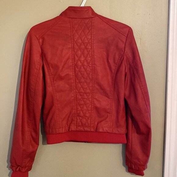 Ci Sono by Cavalini Red Faux Leather Moto Jacket Women’s Size Medium Quilted - Picture 5 of 8